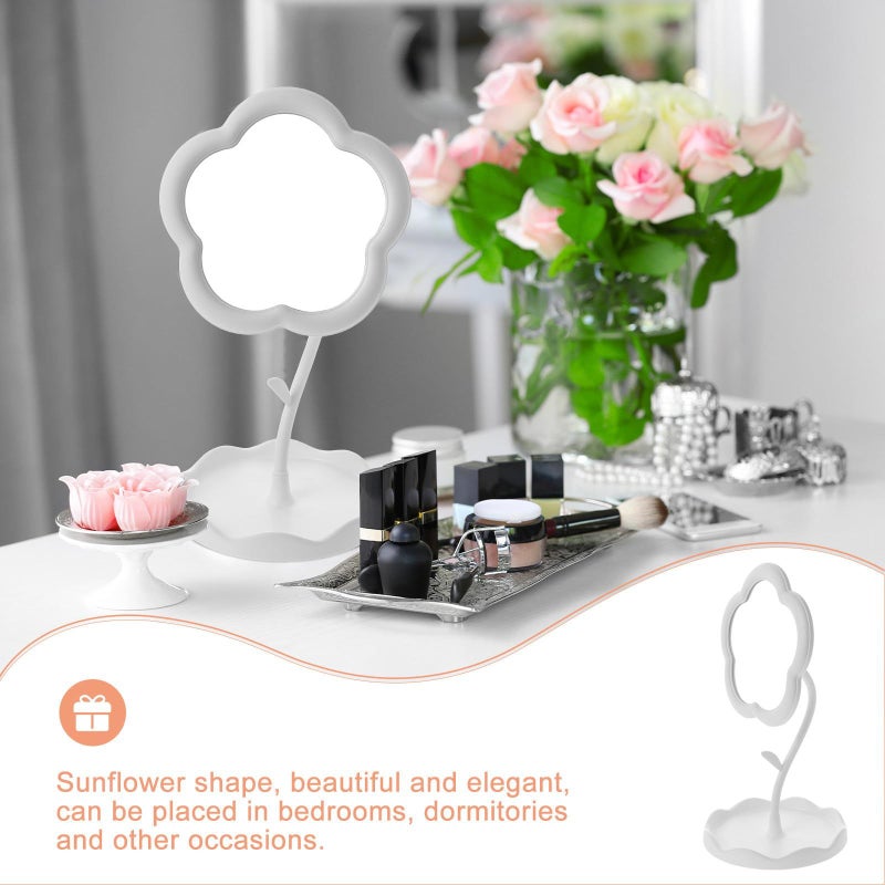 White Sunflower Shaped Desk Dressing Mirror with Hook for Bedroom Jewelry Storage - Image 5