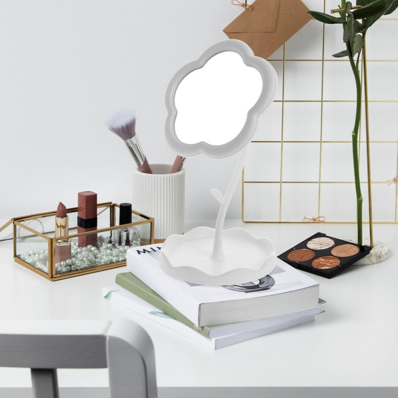 White Sunflower Shaped Desk Dressing Mirror with Hook for Bedroom Jewelry Storage - Image 3