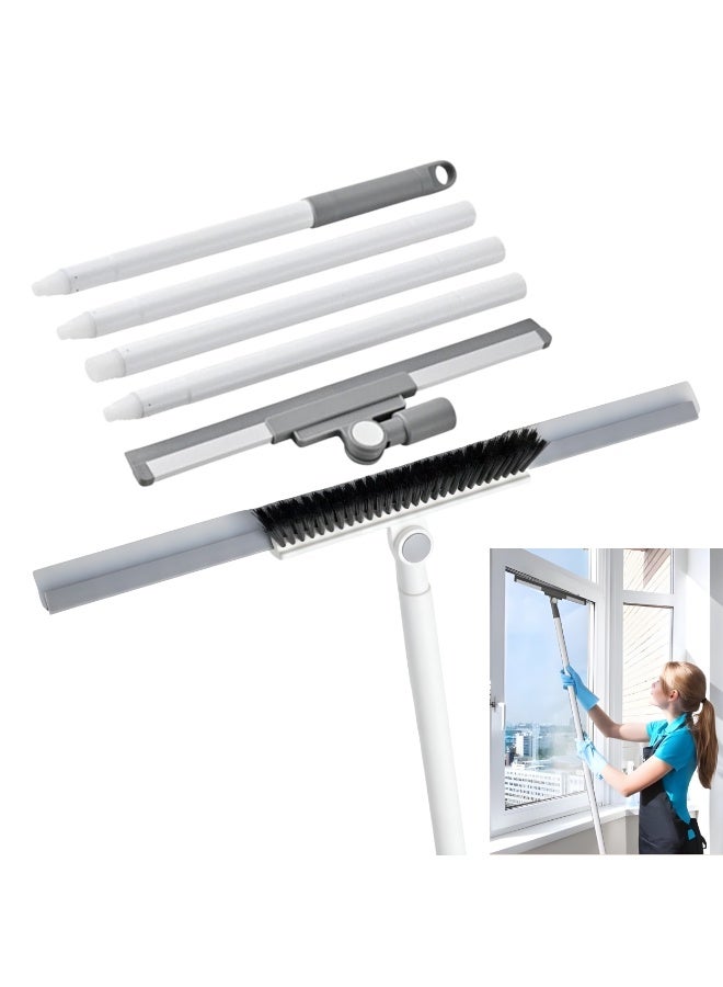 مكنسة وممسحة أرضيات 2 في 1 بمقبض قابل للتعديل من الفولاذ المقاوم للصدأ | ممسحة مياه مطاطية شديدة التحمل وفرشاة بشعيرات صلبة للحمامات والمطابخ وأرضيات البلاط والرخام - Image 1