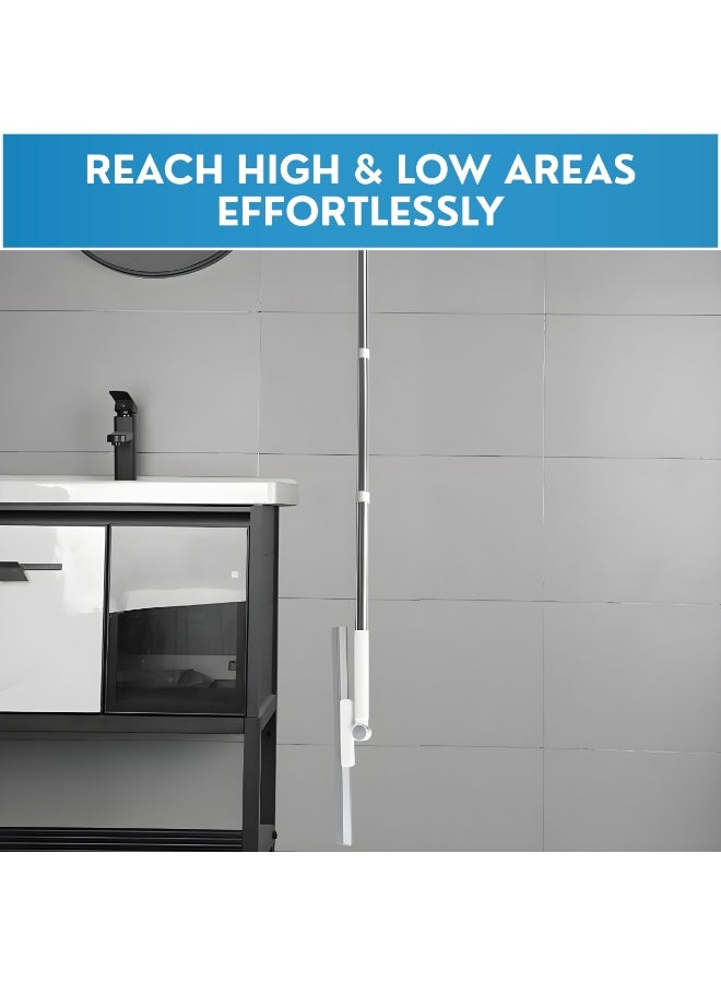 مكنسة وممسحة أرضيات 2 في 1 بمقبض قابل للتعديل من الفولاذ المقاوم للصدأ | ممسحة مياه مطاطية شديدة التحمل وفرشاة بشعيرات صلبة للحمامات والمطابخ وأرضيات البلاط والرخام - Image 3