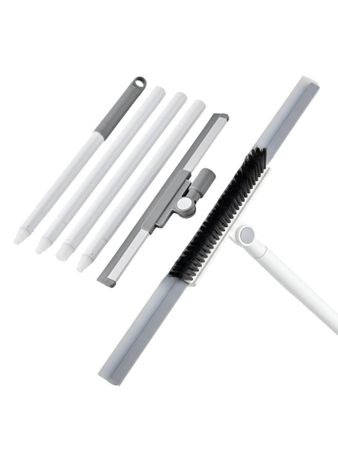 مكنسة وممسحة أرضيات 2 في 1 بمقبض قابل للتعديل من الفولاذ المقاوم للصدأ | ممسحة مياه مطاطية شديدة التحمل وفرشاة بشعيرات صلبة للحمامات والمطابخ وأرضيات البلاط والرخام - Image 2