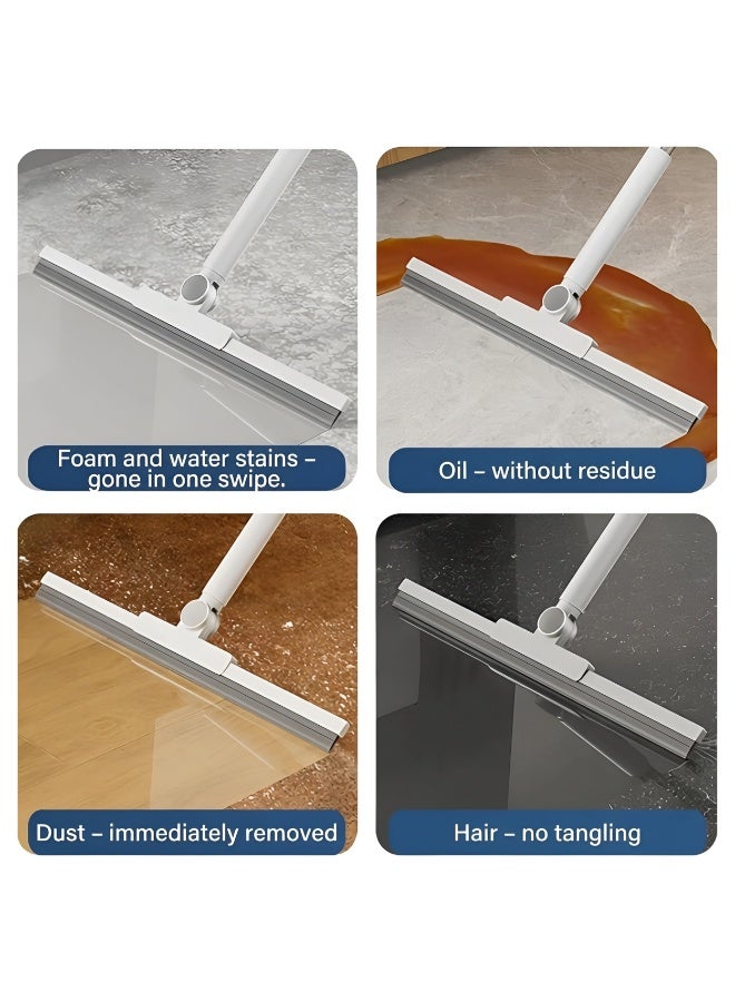 مكنسة وممسحة أرضيات 2 في 1 بمقبض قابل للتعديل من الفولاذ المقاوم للصدأ | ممسحة مياه مطاطية شديدة التحمل وفرشاة بشعيرات صلبة للحمامات والمطابخ وأرضيات البلاط والرخام - Image 5