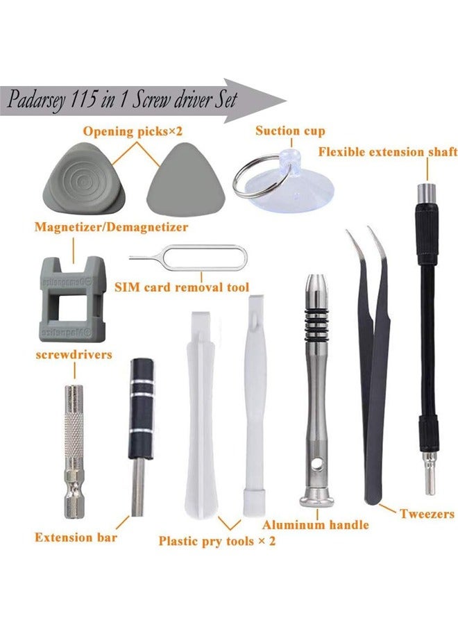 Hihonor Precision Screwdriver Set 115 in 1 Repair Tools Kit with Magnetic Driver Kit,Electronics Precision Screwdriver Set with Portable Bag for Repair Computer, Cell Phone,Lap,Black - Image 2