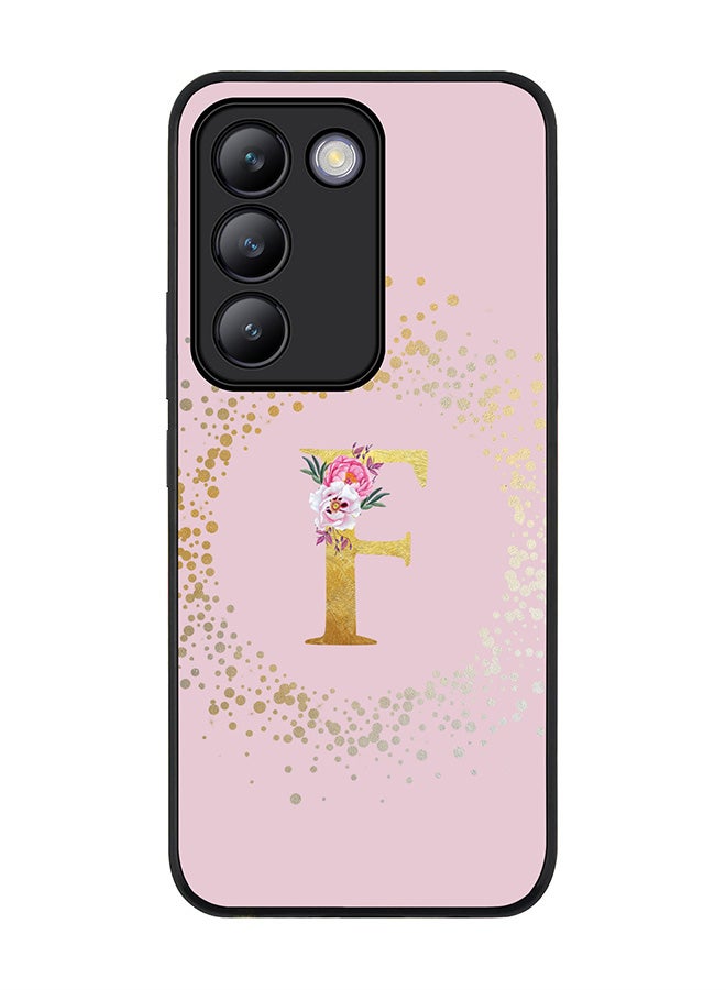 Stylizedd Rugged Black edge case for Vivo V30 Lite 5G, Slim fit Flexible Cover -  Custom Monogram Initial Letter Floral Pattern Alphabet - F  (Pink ) - Image 1