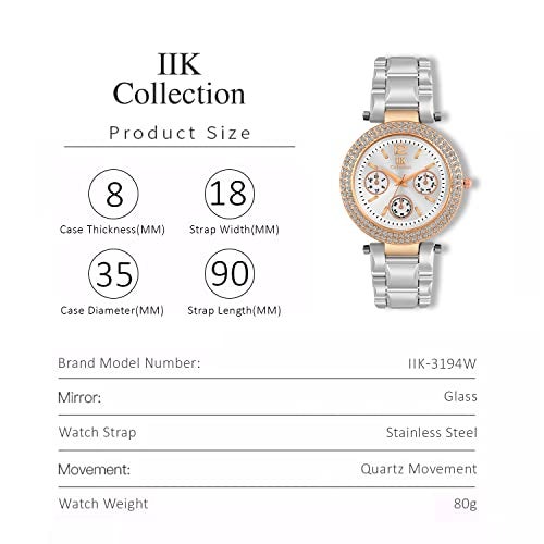 IIK COLLECTION Watch for Women Round Studded Dial Girls Watches |Analogue Quartz Movement Ladies Watch Long Battery Life Stainless Steel Chain Strap Double Lock Clasp Safety Watch for Girls. - Image 4