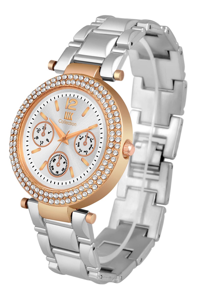 IIK COLLECTION Watch for Women Round Studded Dial Girls Watches |Analogue Quartz Movement Ladies Watch Long Battery Life Stainless Steel Chain Strap Double Lock Clasp Safety Watch for Girls. - Image 5