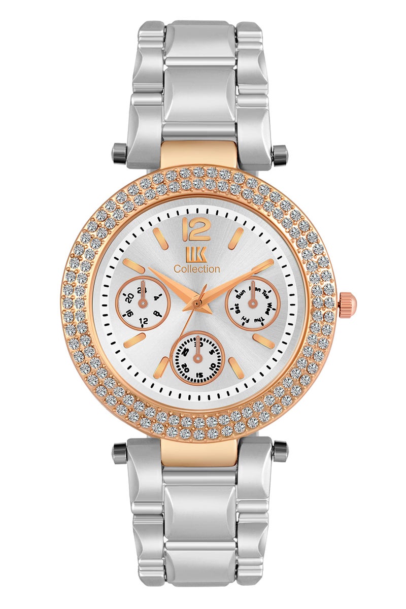 IIK COLLECTION Watch for Women Round Studded Dial Girls Watches |Analogue Quartz Movement Ladies Watch Long Battery Life Stainless Steel Chain Strap Double Lock Clasp Safety Watch for Girls. - Image 1