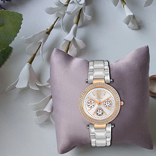 IIK COLLECTION Watch for Women Round Studded Dial Girls Watches |Analogue Quartz Movement Ladies Watch Long Battery Life Stainless Steel Chain Strap Double Lock Clasp Safety Watch for Girls. - Image 2