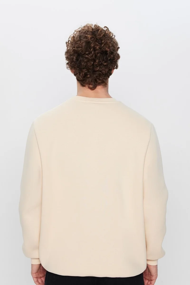 تودورس Relax Fit Comfortable Cut Cotton Soft Texture Polar Fleece Inside Beige Color Crew Neck Sweatshirt