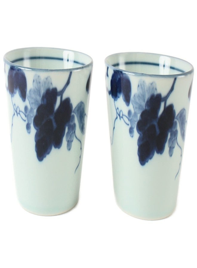 Minoribo Mino ware Japanese Pottery Pair Sobachoko Tea Cup made in Japan (Japan Import) Indigo Grapes STY006 - Image 1