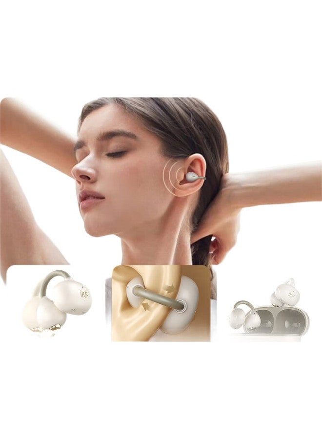 iKF Air Clip Bluetooth Headphones, Wireless Open-Air Conduction, Non-In, Surround Sound, Hifi Headphones, Fitness, Sports, Ultra-Long Battery Life, Classic White - Image 2