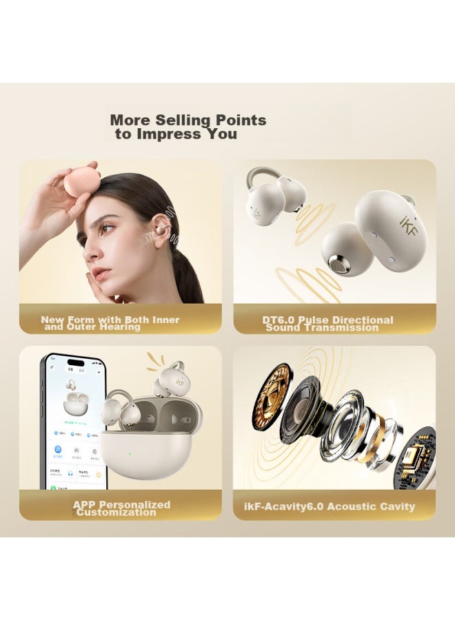 Ikf Air Clip Bluetooth Headphones, Wireless Open-air Conduction, Non-in, Surround Sound, Hifi Headphones, Fitness, Sports, Ultra-long Battery Life, Classic White - Image 2
