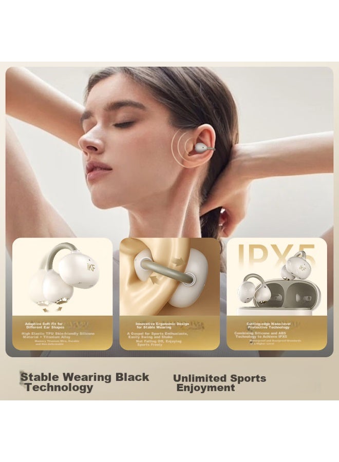 Ikf Air Clip Bluetooth Headphones, Wireless Open-air Conduction, Non-in, Surround Sound, Hifi Headphones, Fitness, Sports, Ultra-long Battery Life, Classic White - Image 3