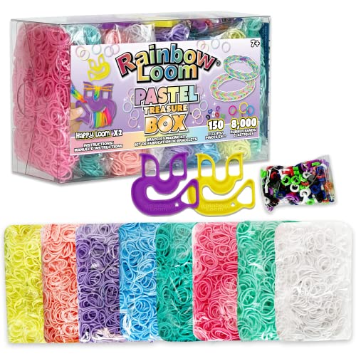 Rainbow Loom Treasure Box Pastel Edition 8000 Rubber Bands in 8 Different Pastel Colors and a BONUS of 2 Happy Looms Great Activities for Boys and Girls 7