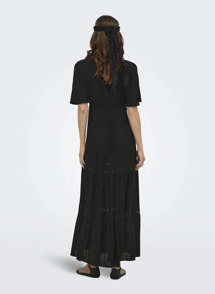ONLY Chiara Short-Sleeve Long V-Neck Dress
