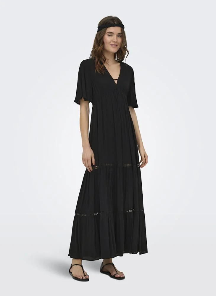 ONLY Chiara Short-Sleeve Long V-Neck Dress