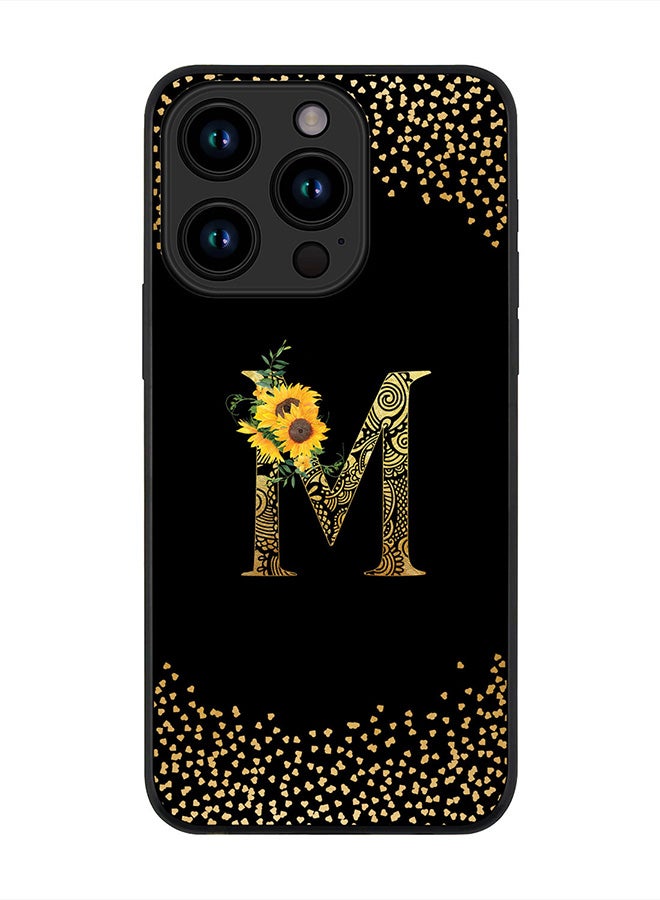 Stylizedd Cover for iPhone 15 Pro Case , Rugged Black Slim fit Phone Cases   -Custom Monogram Initial Letter Mandala Floral Pattern Alphabet-M (Black) - Image 1