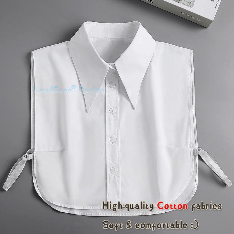 LoudSung Detachable Half Shirt Blouse False Collar Big Pointed Cotton Collar Elegant for Women Girls - Image 3