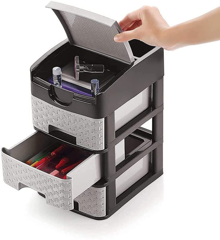 AUREUS Mini Drawer Storage System Organizer for Home Office Parlor School Kitchen Clothes 3 Layer Plastic MultiPurpose Chest of Modular Containers Trolley Foldable Drawers Grey - Image 2