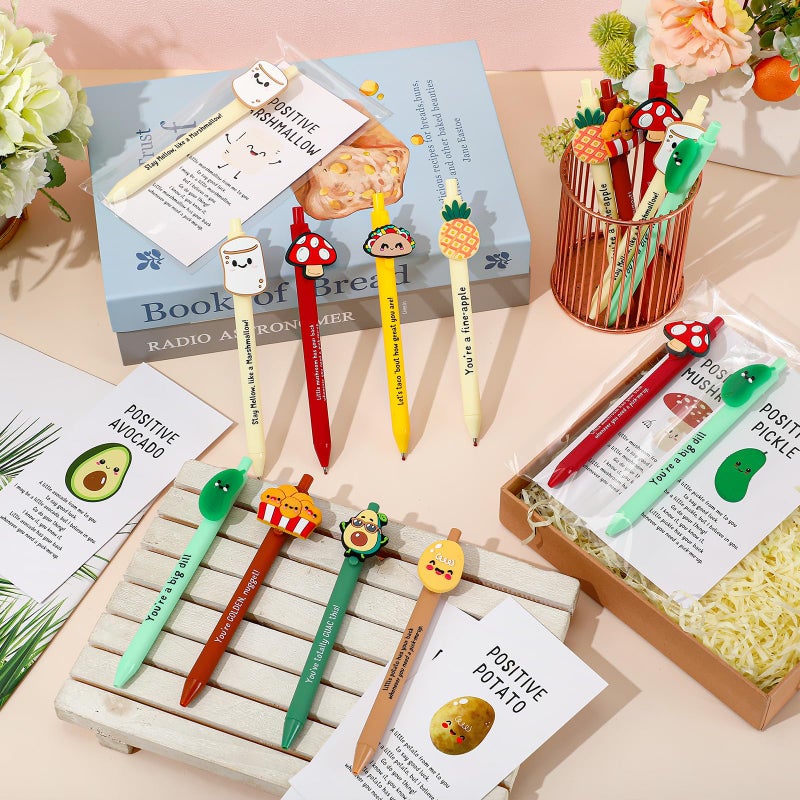 Landical 32 Set Positive Pens Gift Bulk Cute Funny Pen with Inspirational Card Employee Appreciation Day Gift for Office Employee Coworker Staff Teacher Student Classroom (Snacks) - Image 3
