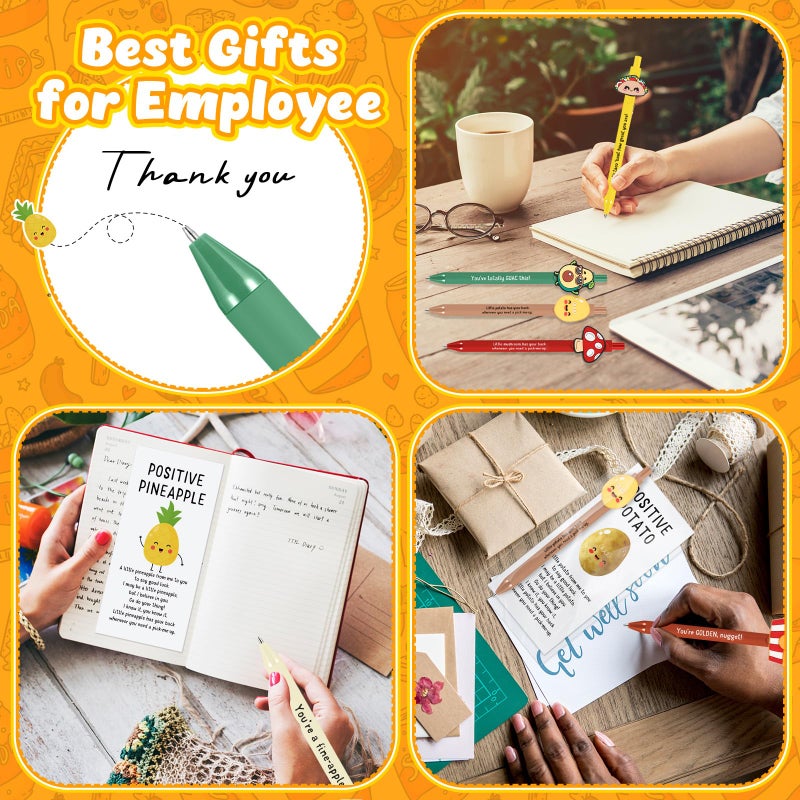 Landical 32 Set Positive Pens Gift Bulk Cute Funny Pen with Inspirational Card Employee Appreciation Day Gift for Office Employee Coworker Staff Teacher Student Classroom (Snacks) - Image 5