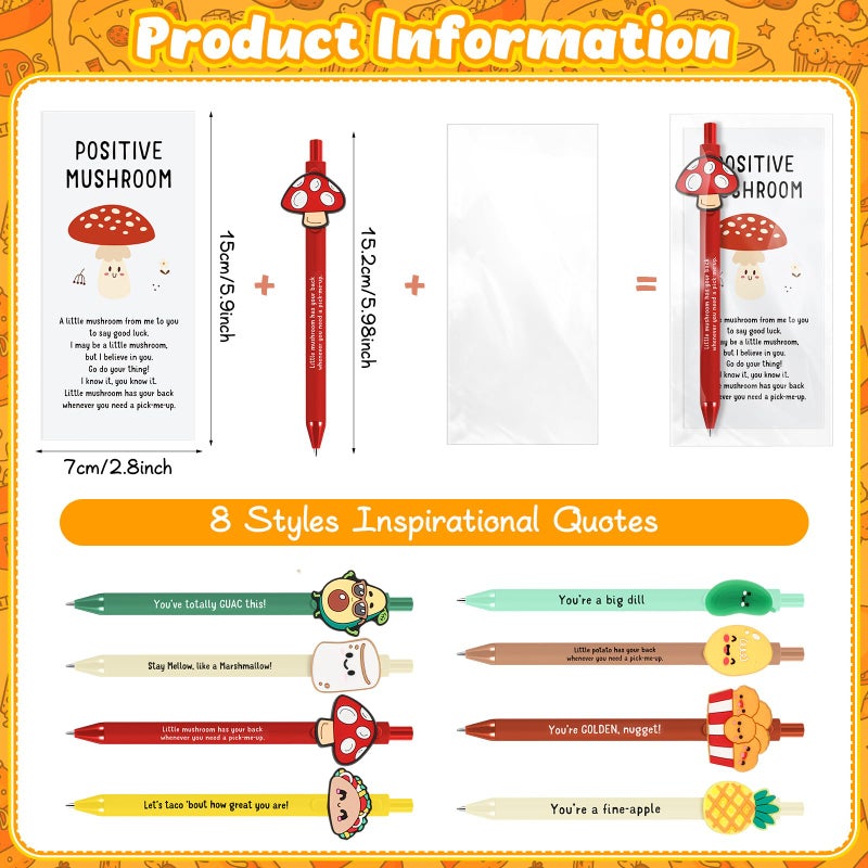 Landical 32 Set Positive Pens Gift Bulk Cute Funny Pen with Inspirational Card Employee Appreciation Day Gift for Office Employee Coworker Staff Teacher Student Classroom (Snacks) - Image 2