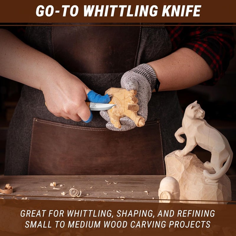 BeaverCraft Whittling Knife C1M - Sloyd Chip Wood Carving Knife Carbon Steel - Small Whittling Knives for General and Detail, Delicate Cutting - Wood Carving Tools for Beginners and Professionals - Image 3