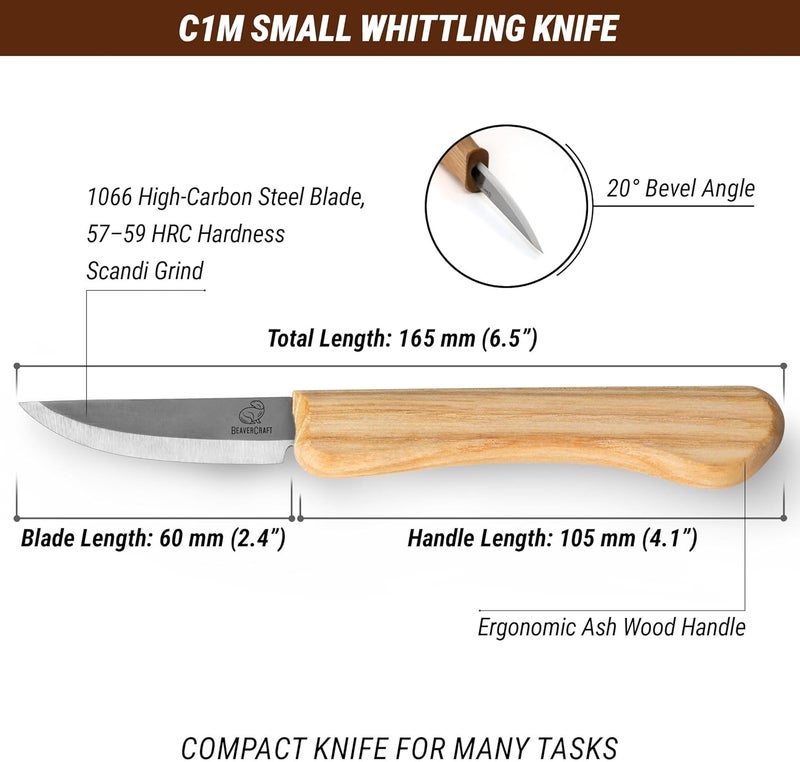 BeaverCraft Whittling Knife C1M - Sloyd Chip Wood Carving Knife Carbon Steel - Small Whittling Knives for General and Detail, Delicate Cutting - Wood Carving Tools for Beginners and Professionals - Image 2