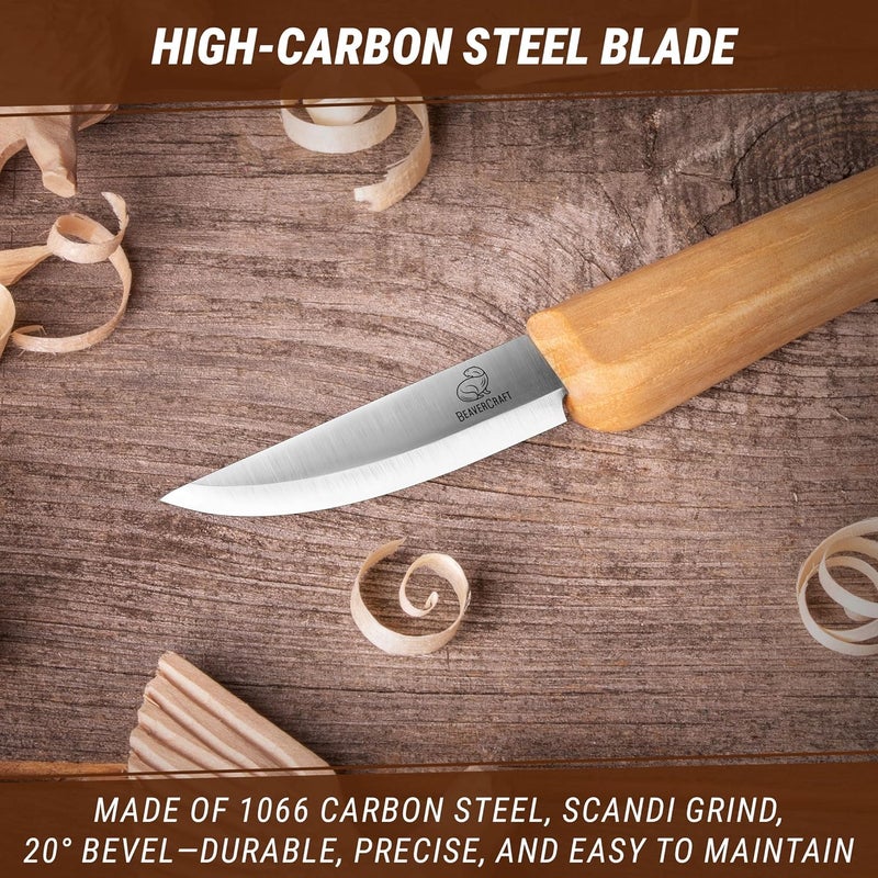 BeaverCraft Whittling Knife C1M - Sloyd Chip Wood Carving Knife Carbon Steel - Small Whittling Knives for General and Detail, Delicate Cutting - Wood Carving Tools for Beginners and Professionals - Image 5
