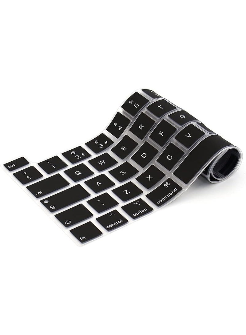 غطاء لوحة مفاتيح إنجليزي فائق النحافة EU/UK لجهاز MacBook Pro 13" 2020 (A2338 M1، A2251، A2289) وMacBook Pro 16" 2019 (A2141) – جلد سيليكوني واقي أسود - Image 1