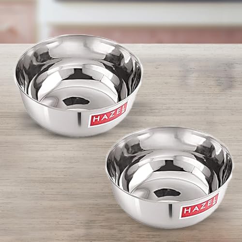 HAZEL Stainless Steel Serving Bowl 600ml | 15cm Diameter | Durable, Rust Resistant, Ideal for Lunch & Dinner | Steel Katori Set of 2 - Image 1