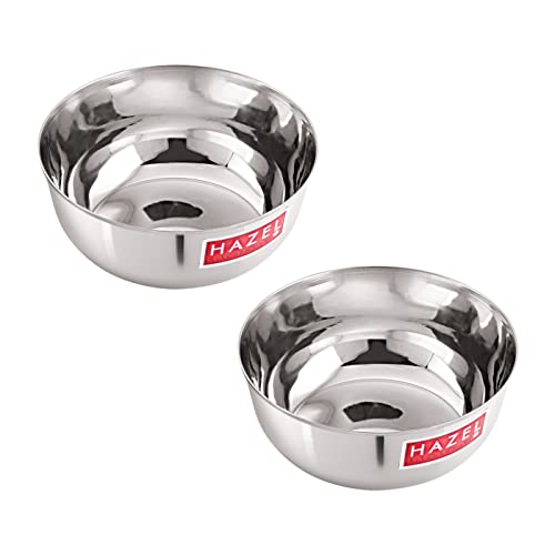 HAZEL Stainless Steel Serving Bowl 600ml | 15cm Diameter | Durable, Rust Resistant, Ideal for Lunch & Dinner | Steel Katori Set of 2 - Image 2