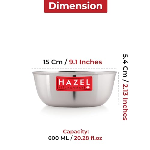 HAZEL Stainless Steel Serving Bowl 600ml | 15cm Diameter | Durable, Rust Resistant, Ideal for Lunch & Dinner | Steel Katori Set of 2 - Image 3