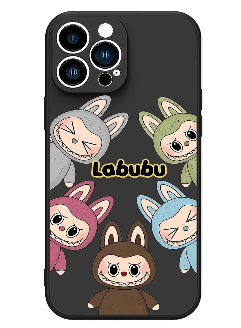 Theodor Protective Slim Fit Case Liquid Silicone Cover with Full Body Protection Anti-Scratch Shockproof Case For Apple iPhone 15 Pro Max (Black) Labubu (2) - Image 1