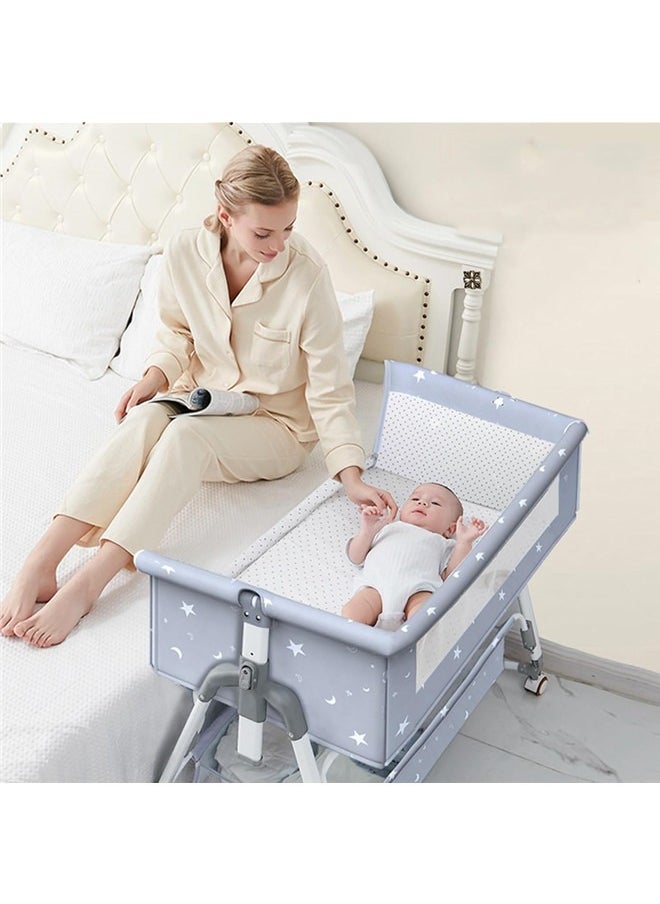 Beauenty - Aluminum Alloy Baby Bed Foldable Newborn Baby Bedside Crib, Adjustable Travel Cot With Breathable Mesh Window And Mattress Mosquito Net, 0 - 24 Months - Image 1