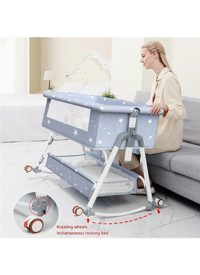 Beauenty - Aluminum Alloy Baby Bed Foldable Newborn Baby Bedside Crib, Adjustable Travel Cot With Breathable Mesh Window And Mattress Mosquito Net, 0 - 24 Months - Image 1