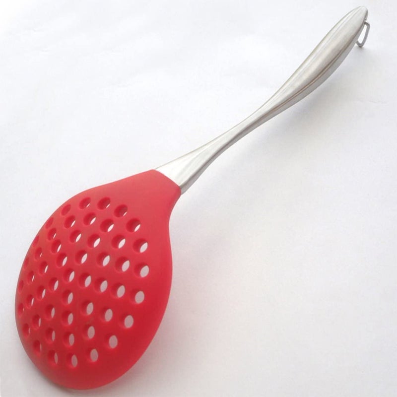 Baskety Premium Silicone Kitchen Utensil Silicone Slotted Skimmer Strainer Spoon with 180 Stainless Steel Stay Cool Handle Red - Image 2