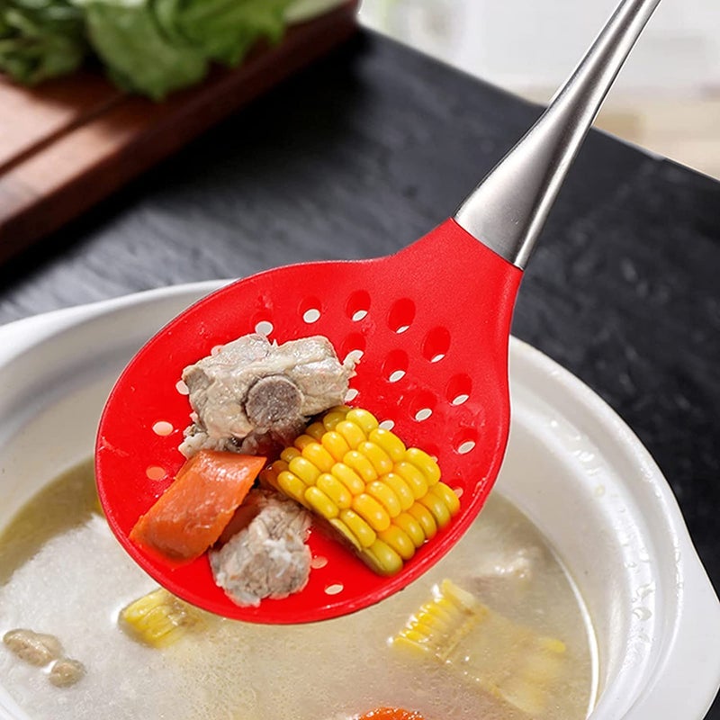 Baskety Premium Silicone Kitchen Utensil Silicone Slotted Skimmer Strainer Spoon with 180 Stainless Steel Stay Cool Handle Red - Image 3