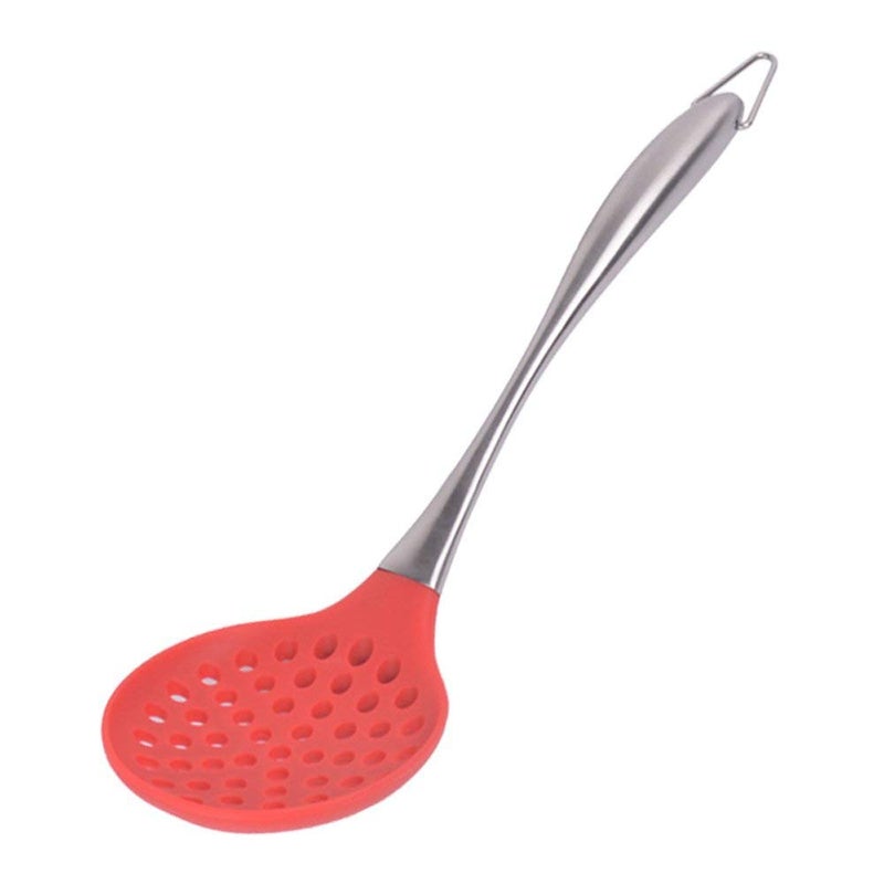 Baskety Premium Silicone Kitchen Utensil Silicone Slotted Skimmer Strainer Spoon with 180 Stainless Steel Stay Cool Handle Red - Image 1