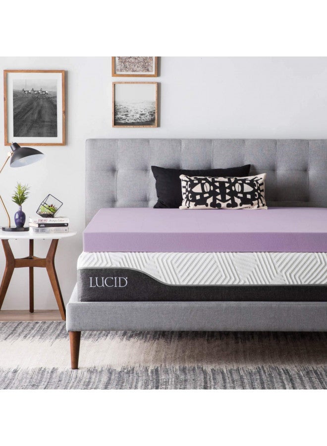 LUCID 4 Inch Lavender Infused Memory Foam Mattress Topper - Ventilated Design - Queen Size - Image 1