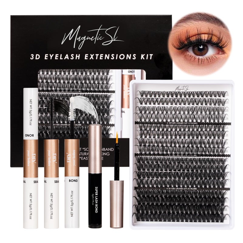Magnetic SL Lash Clusters 320pcs Lash Extension Kit 30D 40D 80D 100D Individual Lashes Kit 12-20mm Eyelash Extension Kit with Lash Bond+Seal,Lash Remover and Lash Tweezers for Easy Use(30/40/80/100D-0.07D Kit) - Image 1