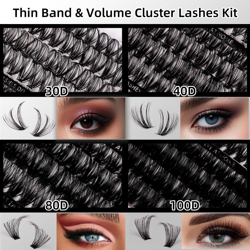 Magnetic SL Lash Clusters 320pcs Lash Extension Kit 30D 40D 80D 100D Individual Lashes Kit 12-20mm Eyelash Extension Kit with Lash Bond+Seal,Lash Remover and Lash Tweezers for Easy Use(30/40/80/100D-0.07D Kit) - Image 3
