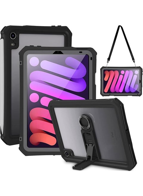 Shellbox Case For Ipad Mini 6Th Generation 8.3 Inch 2021 Model Built In Screen Protector Pencil Holder Rotating Kickstand Hand Shoulder Strap Rugged Protective Tablet Shockproof Cover For Ipad Mini 6