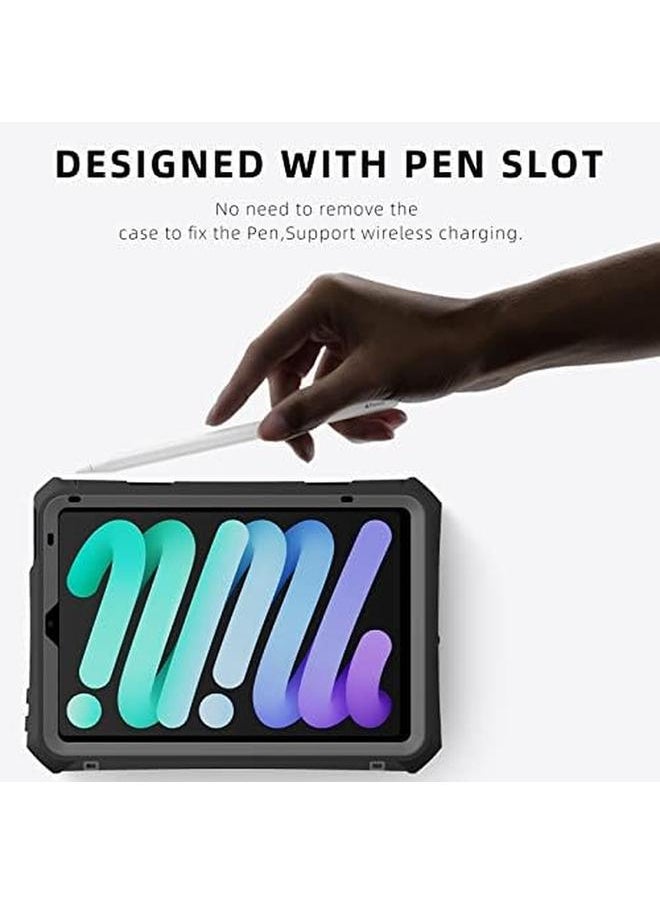 Shellbox Case For Ipad Mini 6Th Generation 8.3 Inch 2021 Model Built In Screen Protector Pencil Holder Rotating Kickstand Hand Shoulder Strap Rugged Protective Tablet Shockproof Cover For Ipad Mini 6
