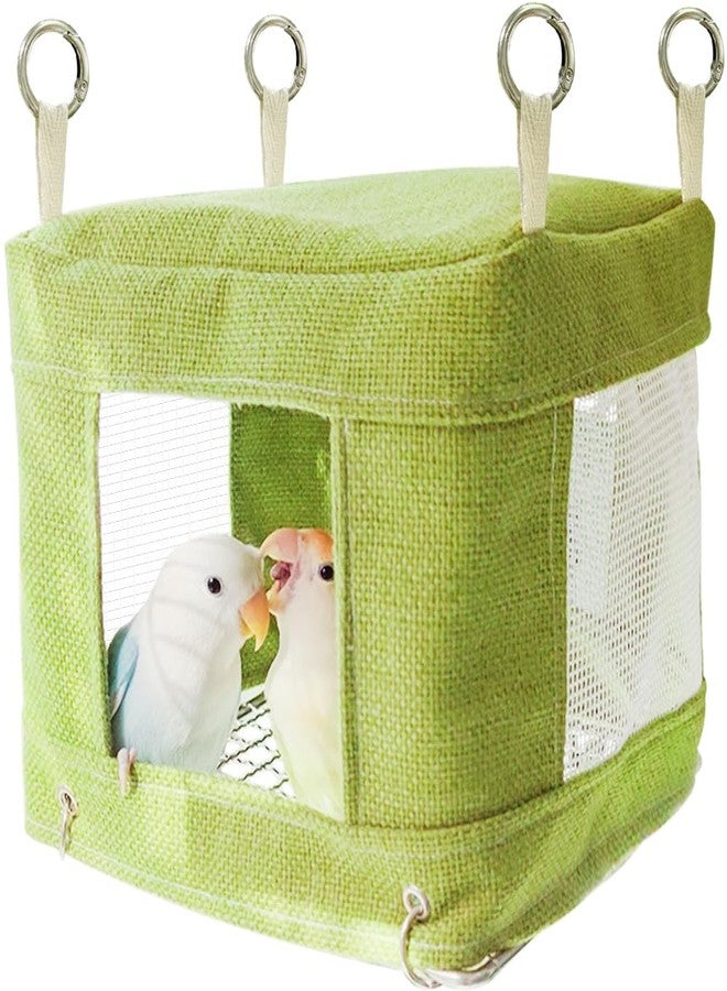 La La Pet Breathable Bird Hut for Summer Hanging Cage Nest with Stainless Steel Mesh Bottom Cooling Hammock Tent for Parrots Macaws Parakeets Cockatoos Lovebirds Green