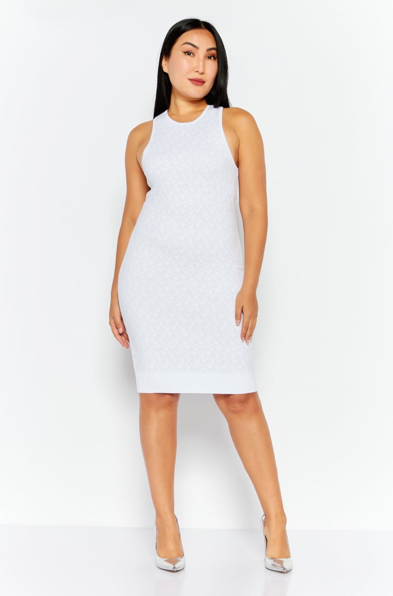 Michael Kors Women Brand Logo Bodycon Dress, White - Image 1