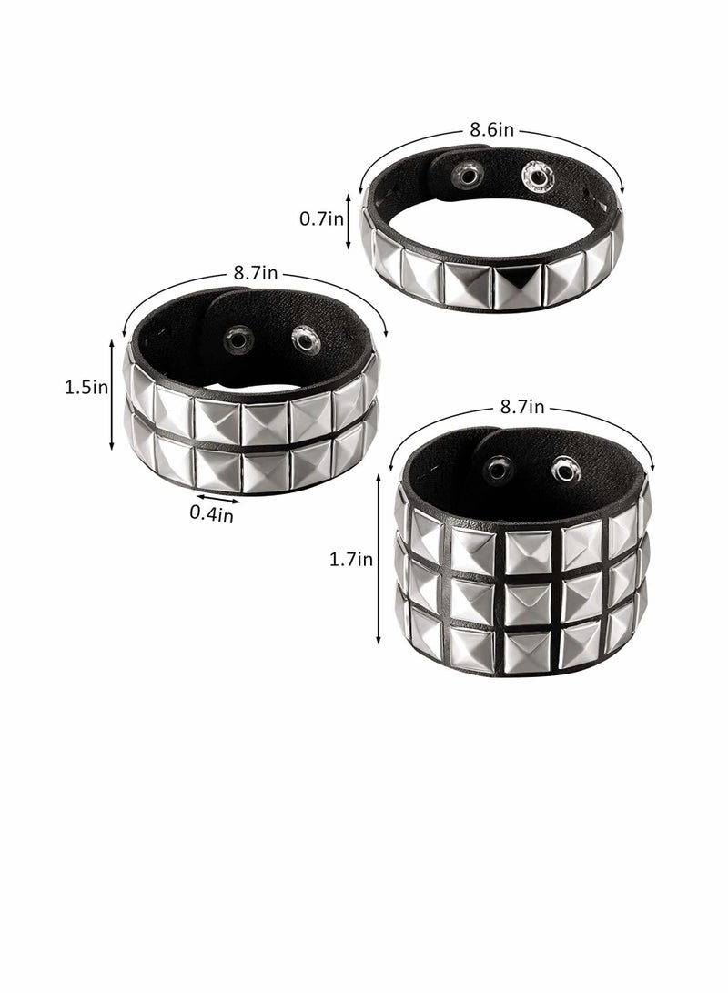 KASTWAVE Leather Stud Bracelet, studded armband for men Punk Rivet Spike Rivet Cuff Bangle Unisex Metal  Wristband for Party Favor - Image 4