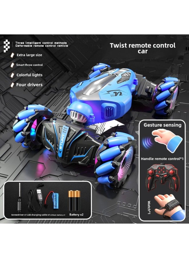 Loquat One-piece Delivery Gesture Induction Twist Car 2.4g Remote Control Off-road Vehicle Light Spray Double-sided Stunt Children's Toys-Color:Blue Drift Wheel 】-Proportion:Standard Single Power - Image 1