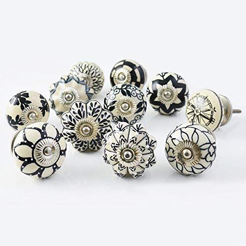 JGARTS Set of 30 Assorted Vintage Black and White Hand Painted Ceramic Pumpkin and Round Knobs Cabinet Drawer Handles Pulls (30) - Image 1
