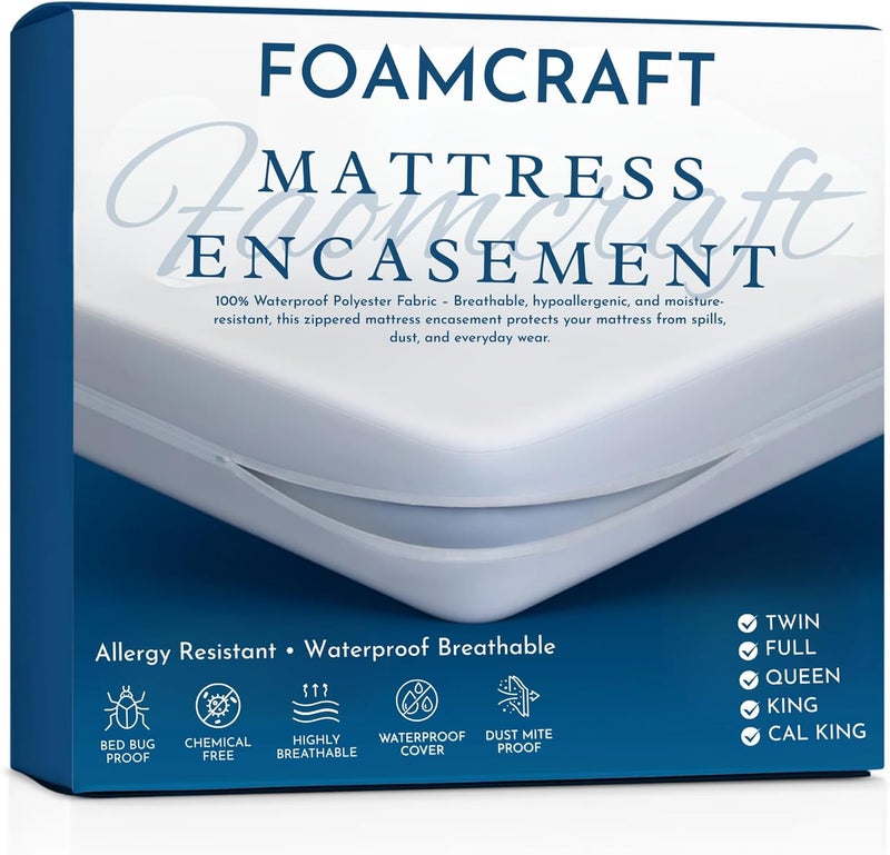 FOAM CRAFT غطاء مرتبة FOAM CRAFT® المقاوم للماء - غطاء بسحاب من قطن 300 TC (كاليفورنيا كينغ) - Image 1